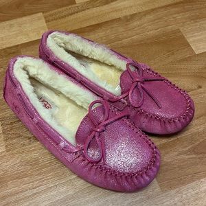 Metallic Pink Moccasin Ugg Slipers